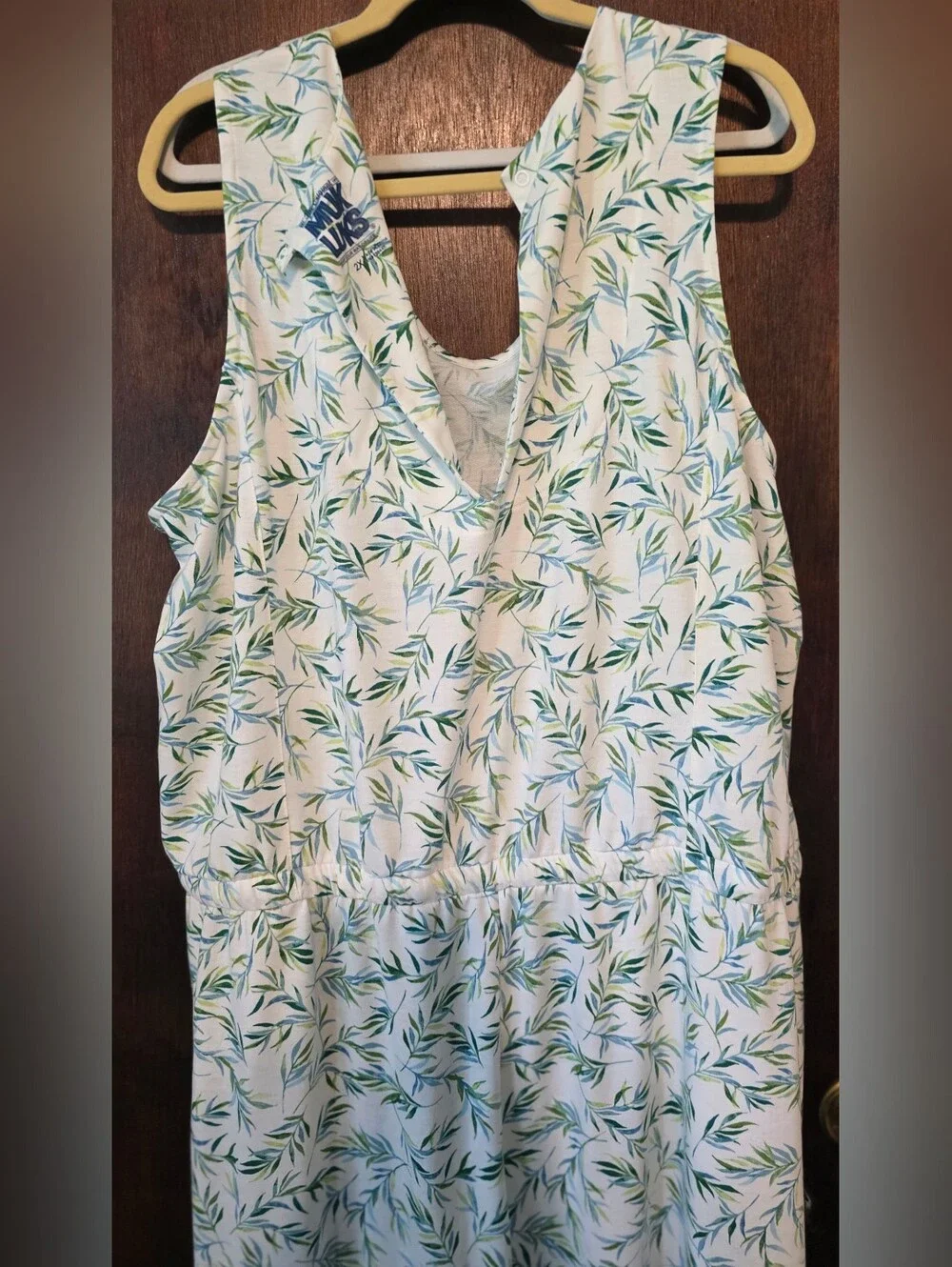 Muk Luks Long Romper in Blue and Green Leaves